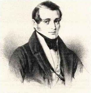Lithograph showing the head and shoulders of  Norbert Burgmuller smartly dressed