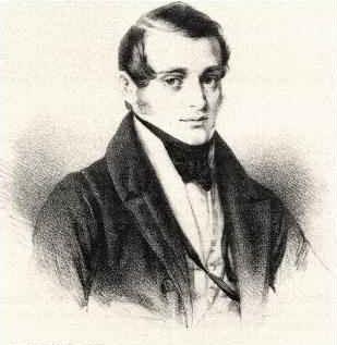 Lithograph showing the head and shoulders of Norbert Burgmuller smartly dressed