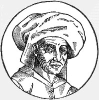 1611 woodcut of Josquin des Prez, copied from a now-lost oil painting done during his lifetime