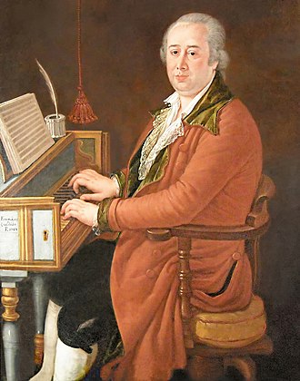Painting of Domenico Cimarosa playing the piano