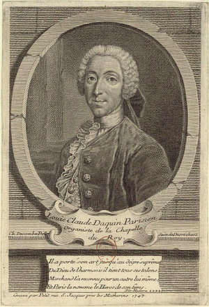 Black and white painting of Louis Claude Daquin