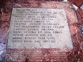 A photograph of the tomb of Giovanni Gabrieli