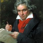 Colour Portrait of Beethoven holding some sheet music in 1820