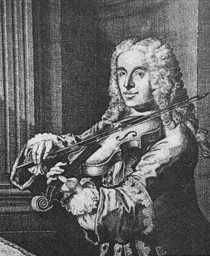 Black & White image of Francesco Maria Veracini playing the violin