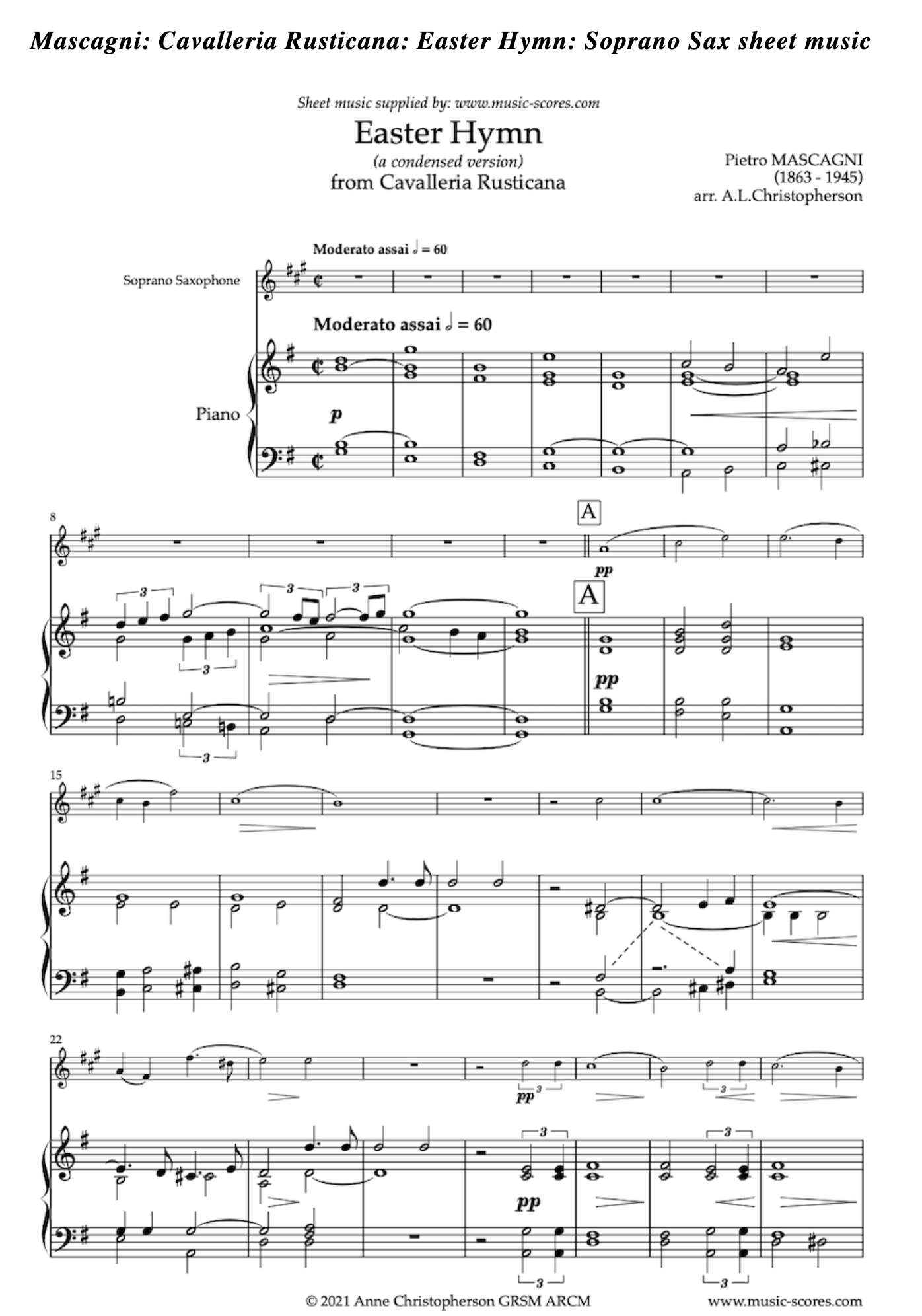 Cavalleria Rusticana: Easter Hymn Sheet Music