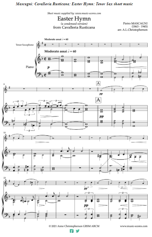 Pietro Mascagni: Cavalleria Rusticana: Easter Hymn: Tenor Sax Sheet Music
