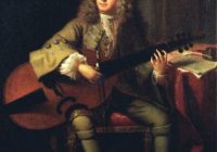 A colour portrait of Marin Marais in 1704 in his late forties by Andre Buoys