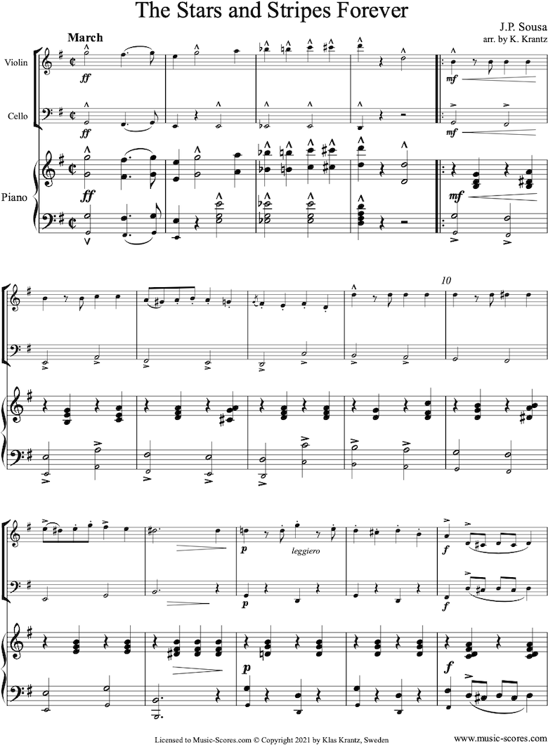 Sousa: Stars and Stripes Forever: Violin, Cello and Piano Sheet Music from music-scores.com