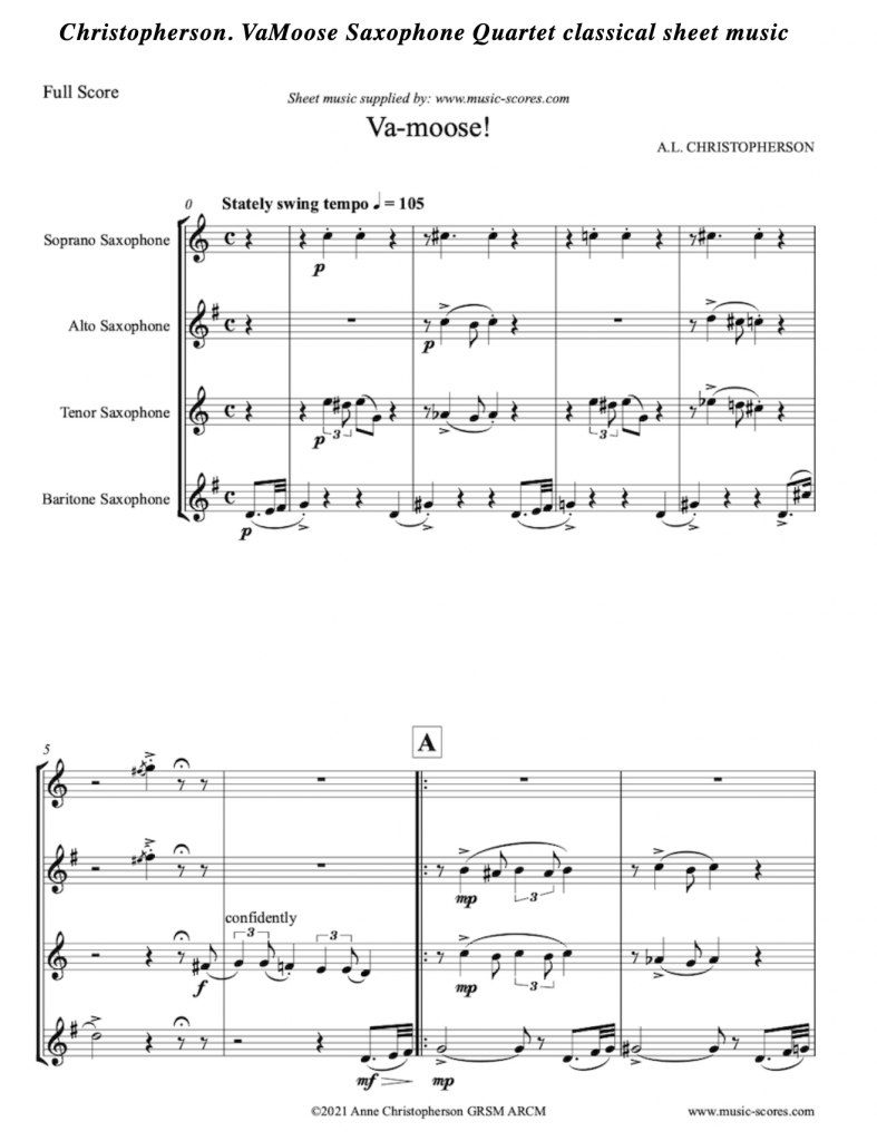 VaMoose Sheet Music Sax Quartet by Anne Christopherson