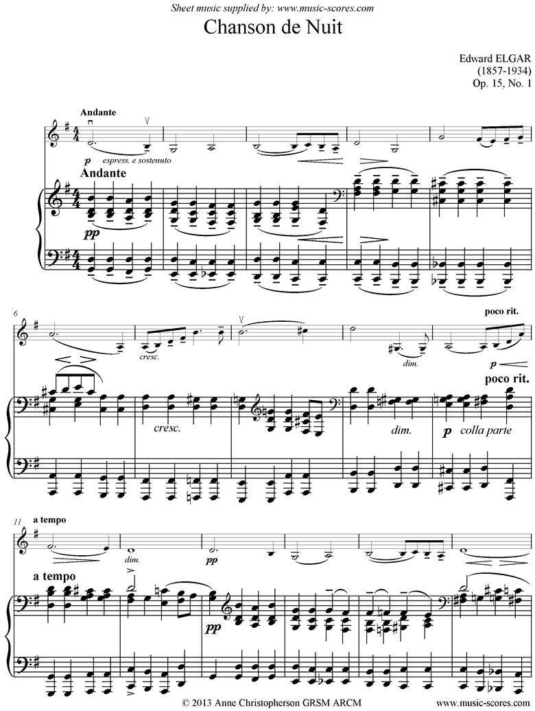 Front page of Chanson de Nuit: Violin sheet music