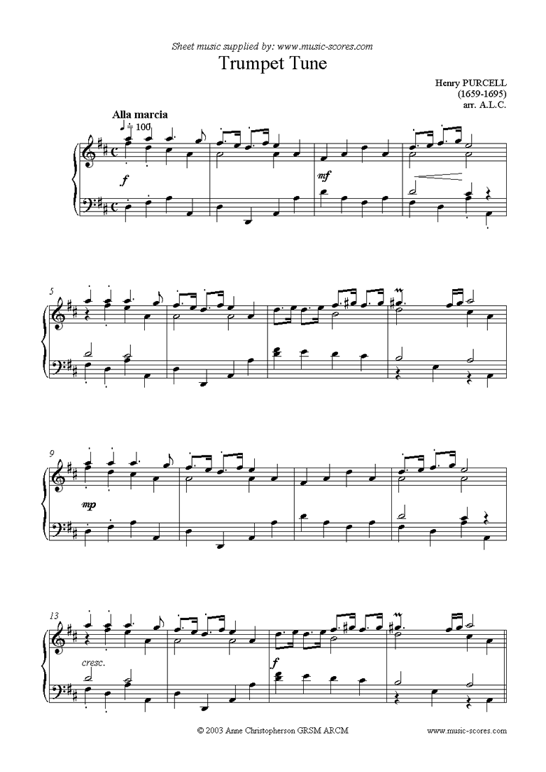 Front page of Trumpet Tune: Piano or Organ sheet music