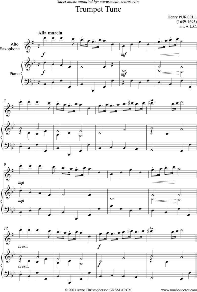 Front page of Trumpet Tune: Alto Sax sheet music