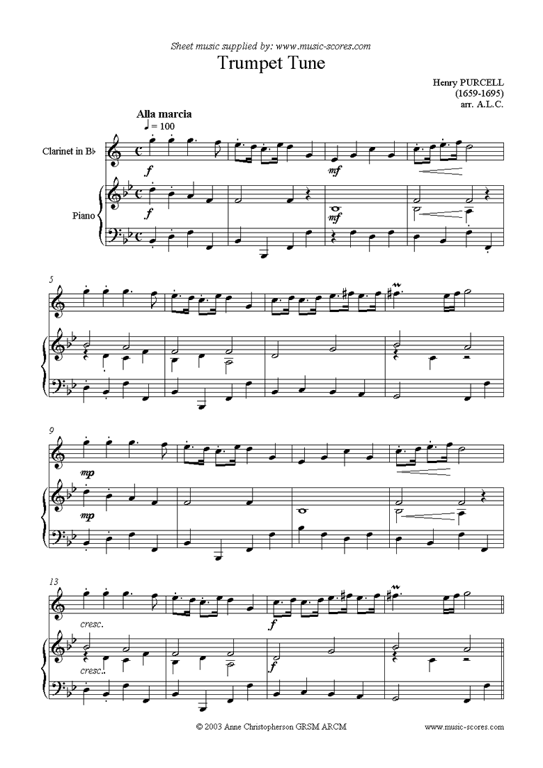 Trumpet Tune: Clarinet by Purcell