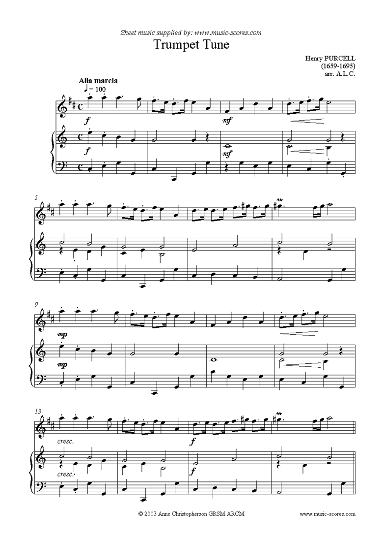 Front page of Trumpet Tune: Trumpet sheet music
