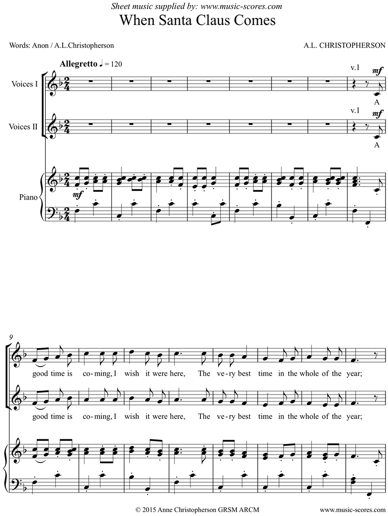 Front page of When Santa Claus Comes: 2 part Voices sheet music