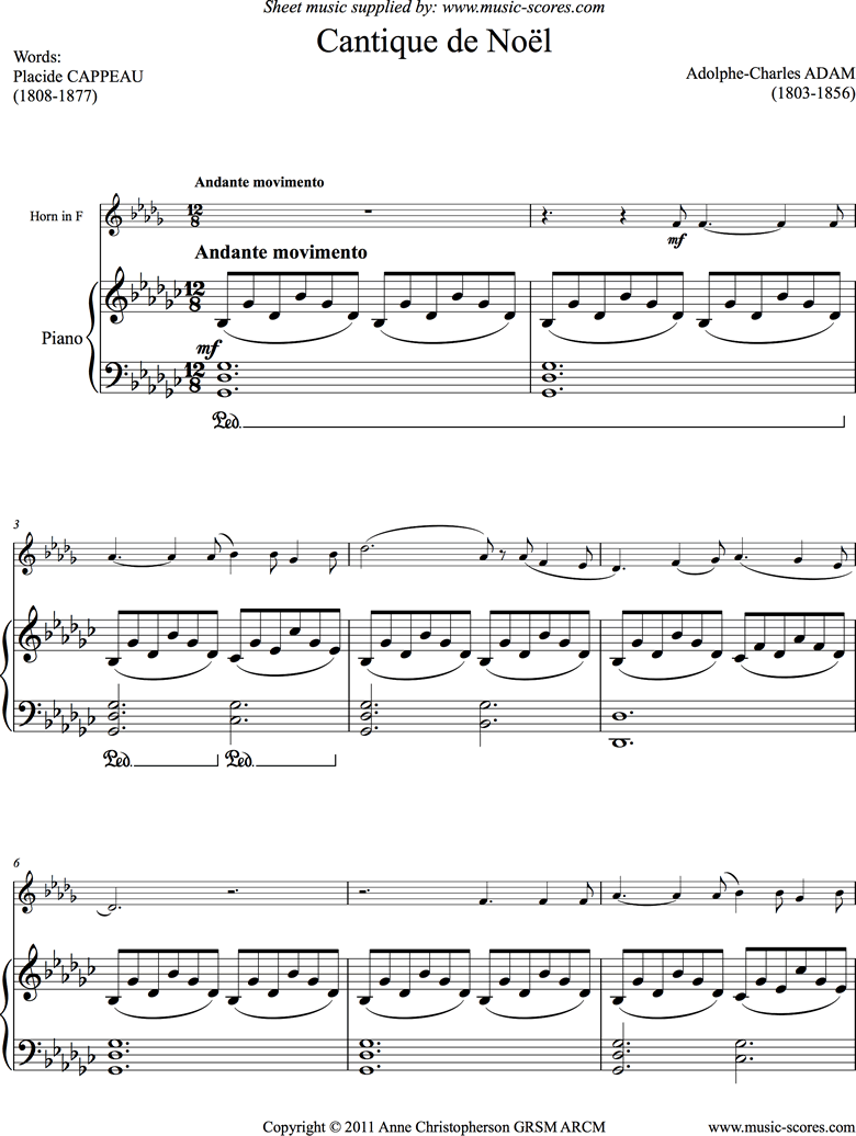Adam-O Holy night in F Major, for Voice and Piano