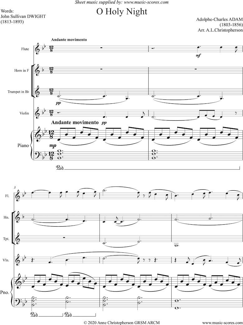 Front page of O Holy Night, or Cantique de Noel. Mixed Ensemble sheet music