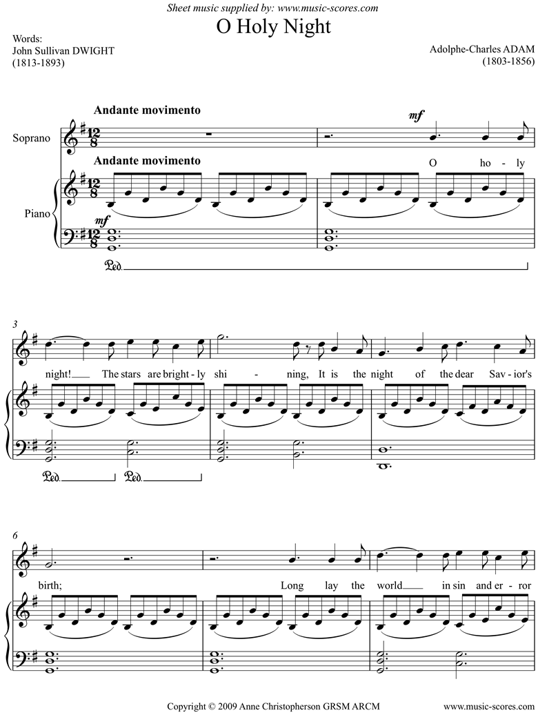 Front page of O Holy Night, or Cantique de Noel. English words. sheet music