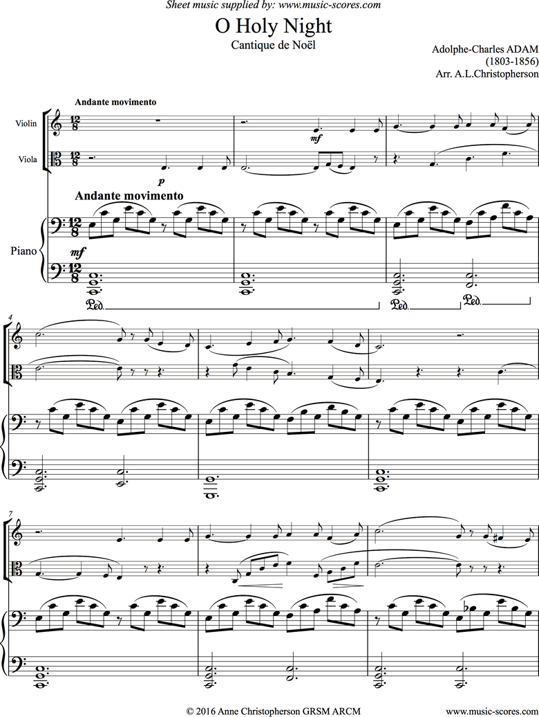 O Holy Night Partitura de Viola Villancico Noche Santa 