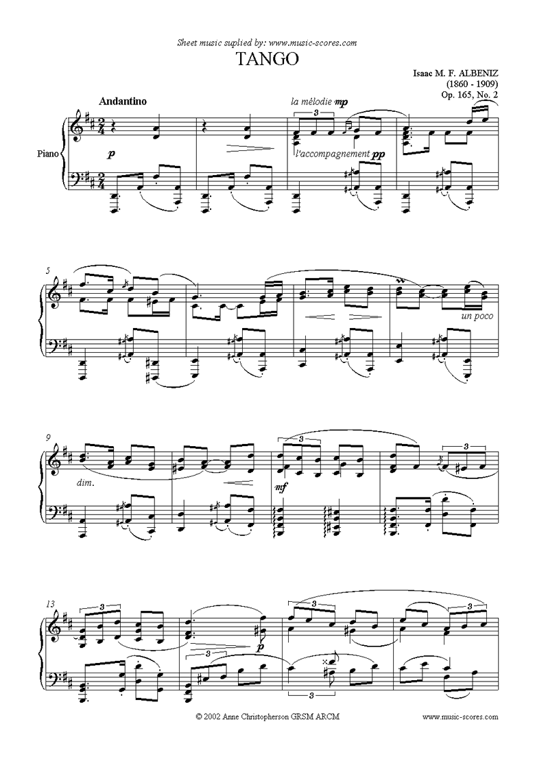 Front page of Tango: Op.165, No.2: Piano sheet music