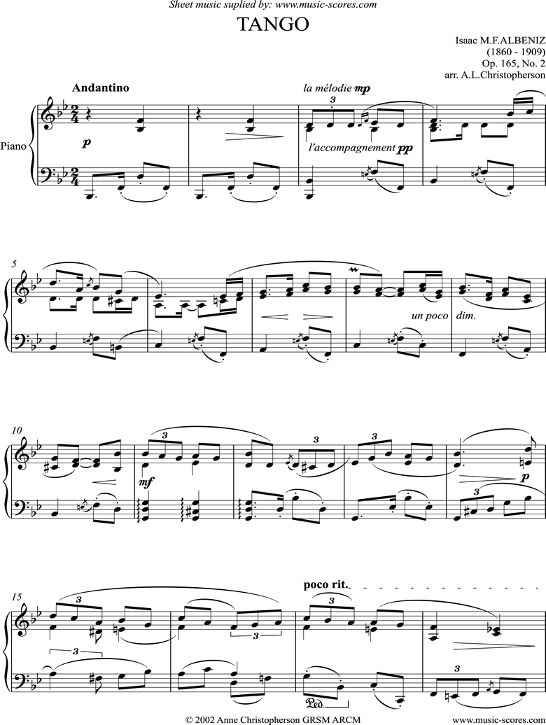 Front page of Tango: Op.165, No.2: Piano: Bb sheet music