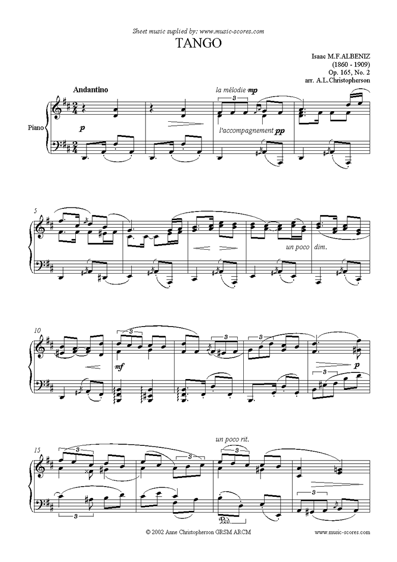 Front page of Tango: Op.165, No.2: Piano sheet music