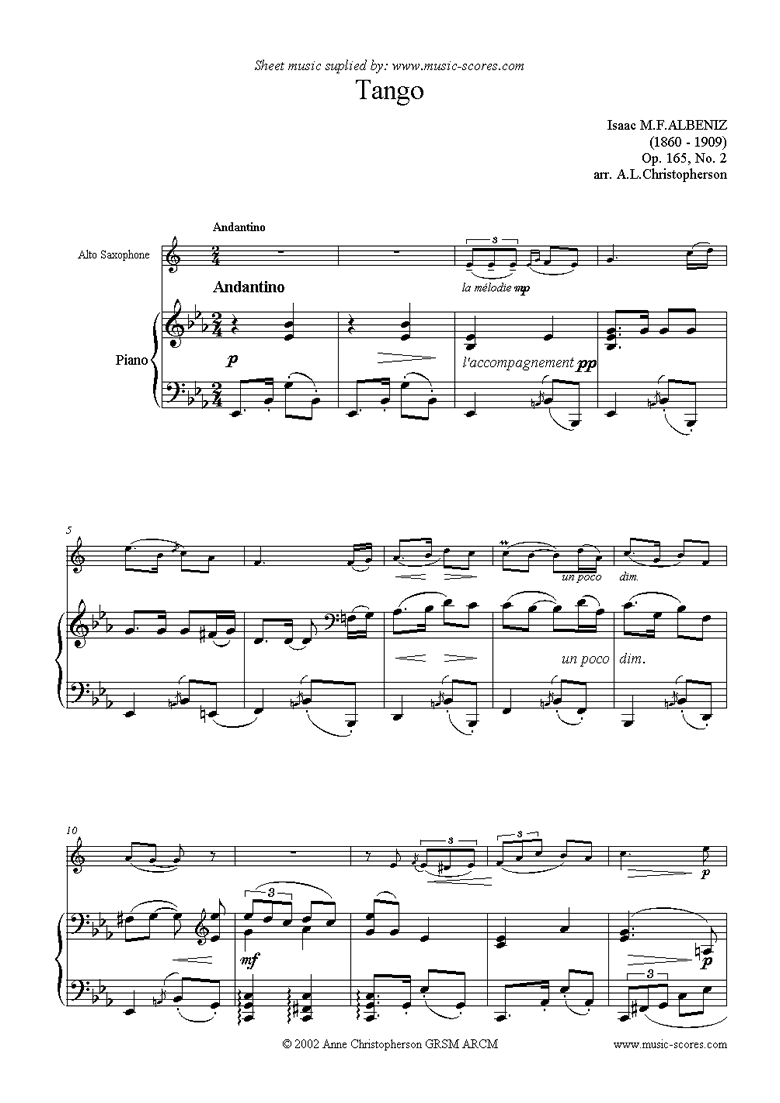 Front page of Tango: Op.165, No.2: Alto Sax sheet music