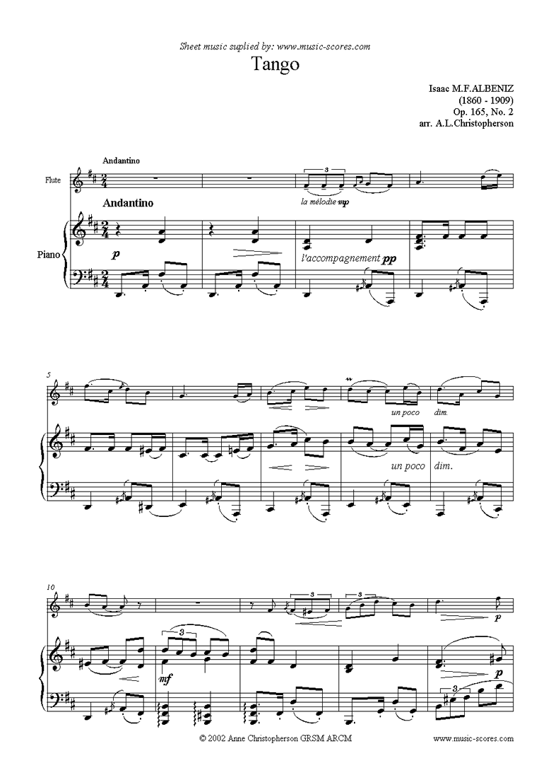 Front page of Tango: Op.165, No.2: Flute sheet music