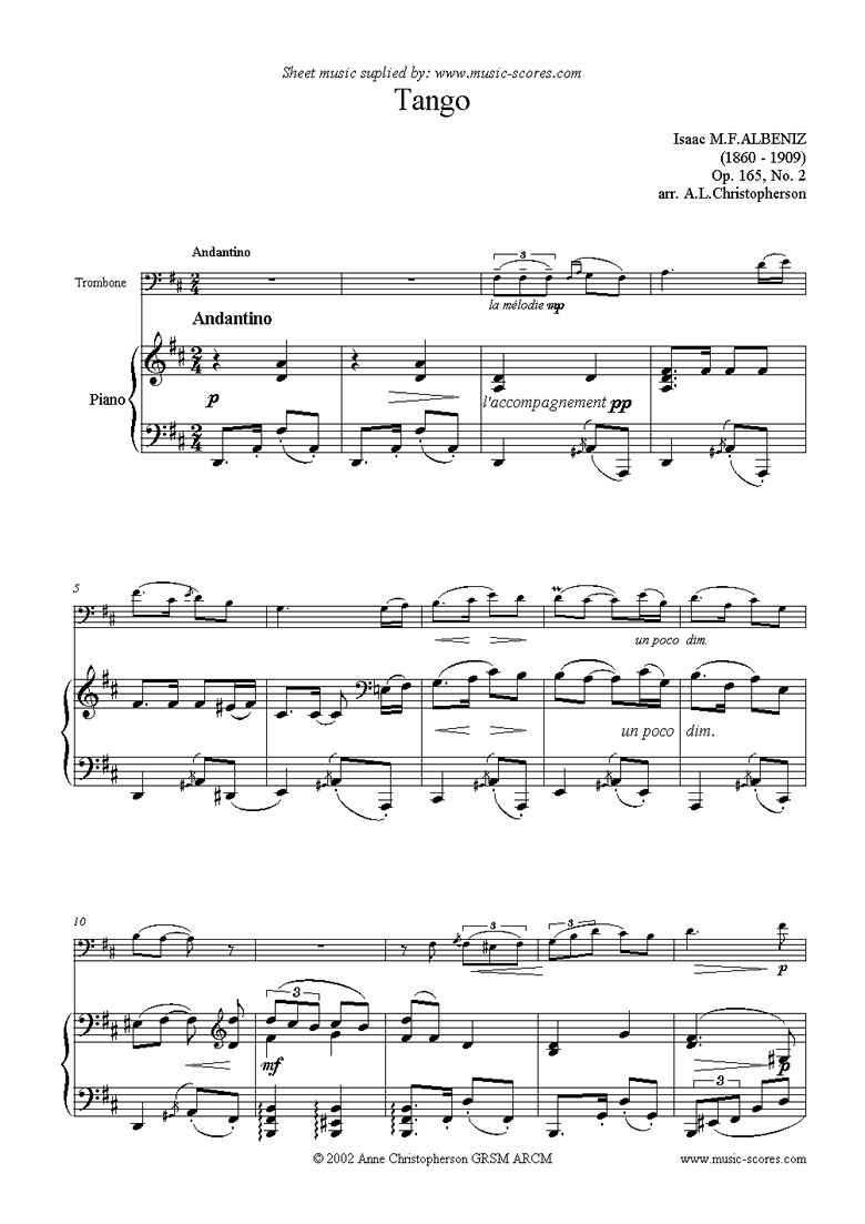 Front page of Tango: Op.165, No.2: Trombone sheet music