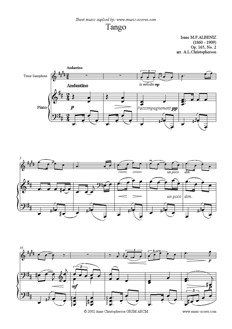 Front page of Tango: Op.165, No.2: Tenor Sax sheet music