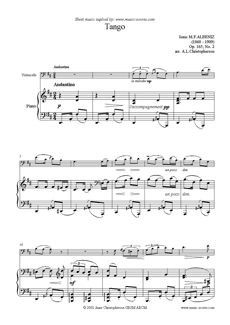 Front page of Tango: Op.165, No.2: Cello: D sheet music
