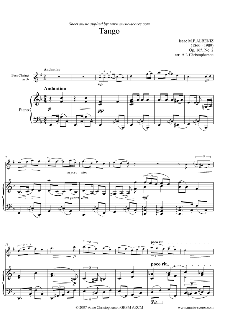 Front page of Tango: Op.165, No.2: Bass Clarinet sheet music