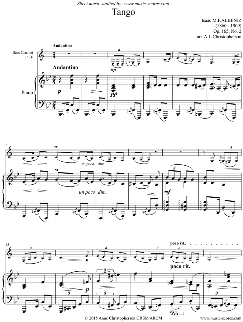 Front page of Tango: Op.165, No.2: Bass Clarinet, low sheet music