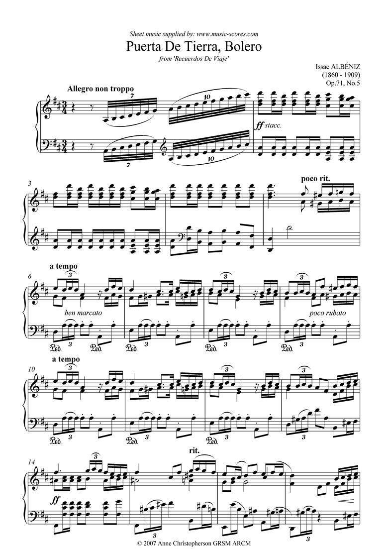 Front page of Bolero: Op.71, No.5: Piano sheet music