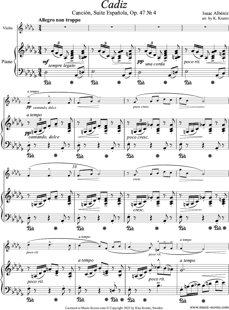 Front page of Op.47, No.4 Cadiz: Violin, Piano sheet music