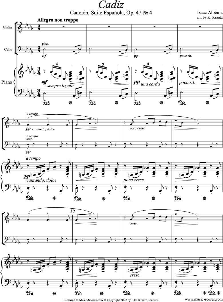 Front page of Op.47, No.4 Cadiz: Violin, Cello Piano sheet music