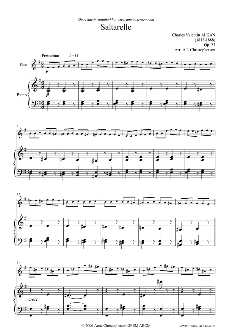 Front page of Op.23: Saltarelle: Flute sheet music