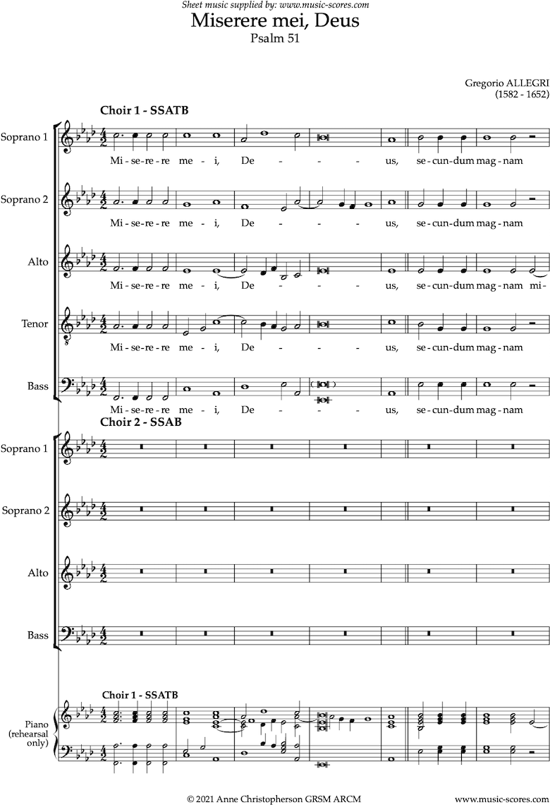 Front page of Miserere mei, Deus: F, high Bb sheet music