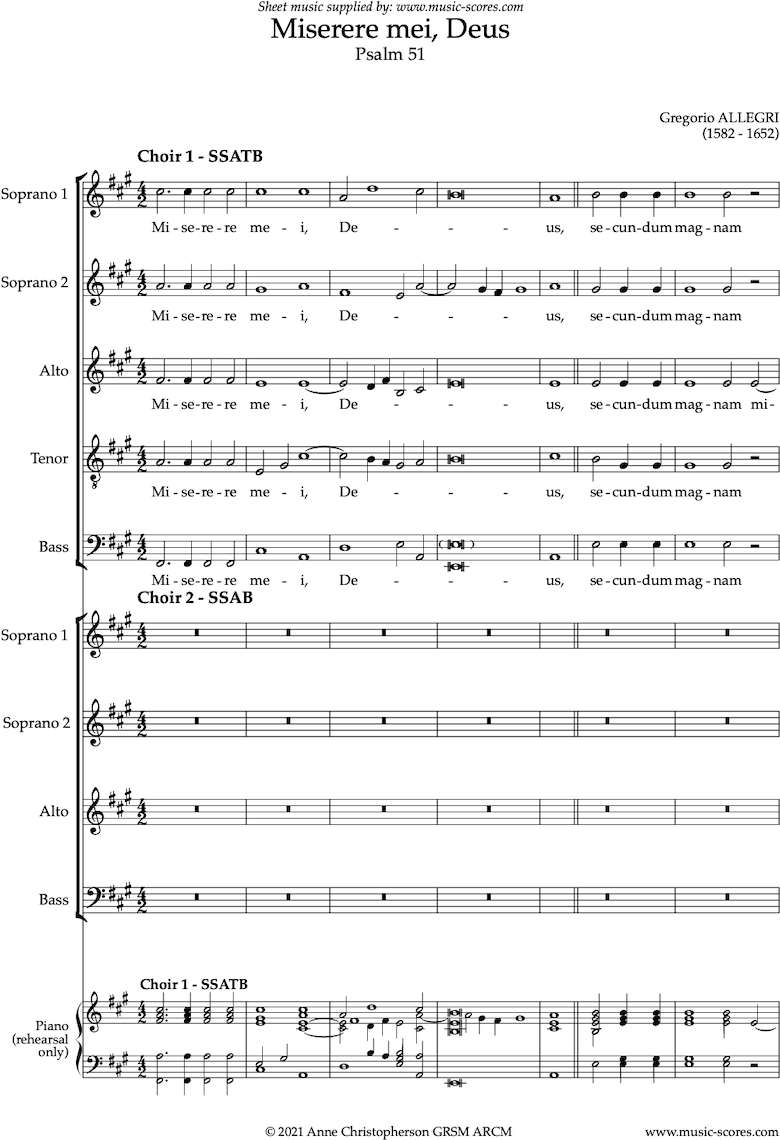Front page of Miserere mei, Deus: F sharp minor, high B sheet music