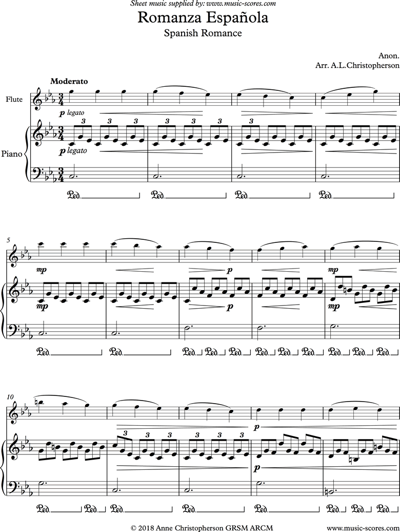 Front page of Spanish Romance: Flute: C minor sheet music