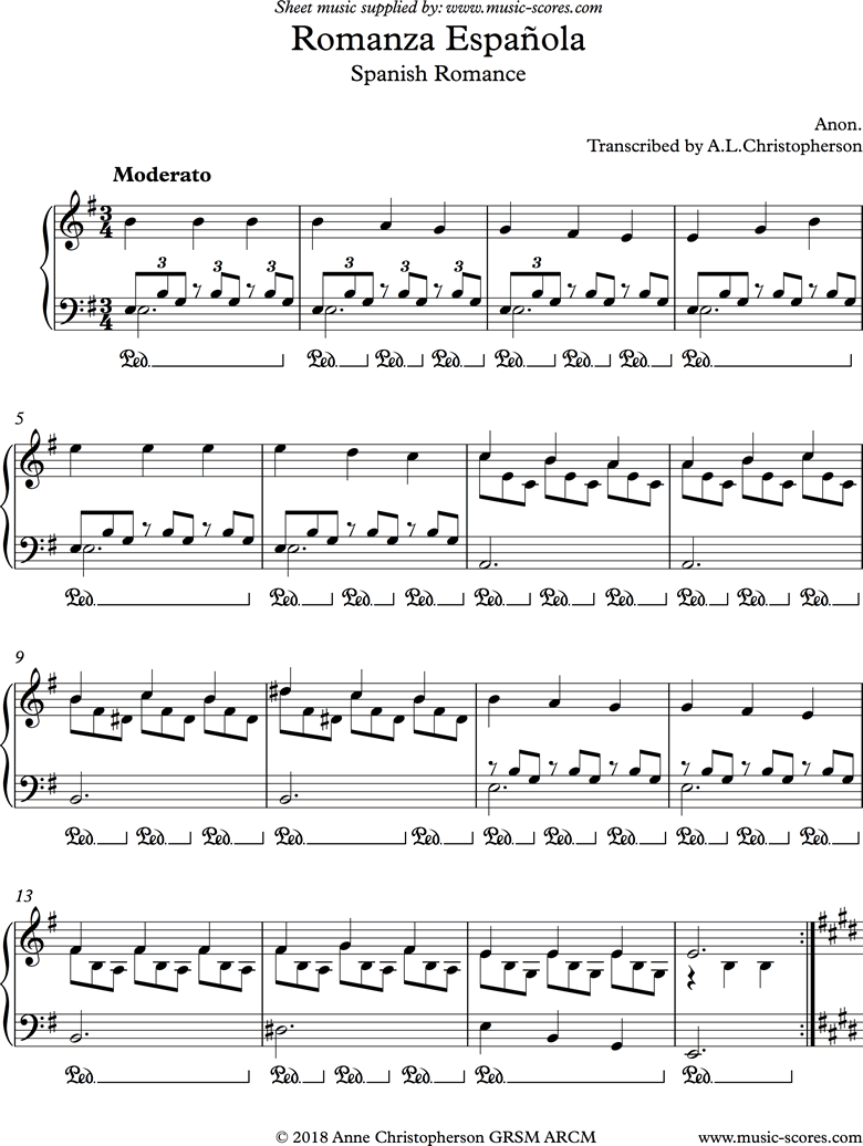 Front page of Spanish Romance: Piano sheet music