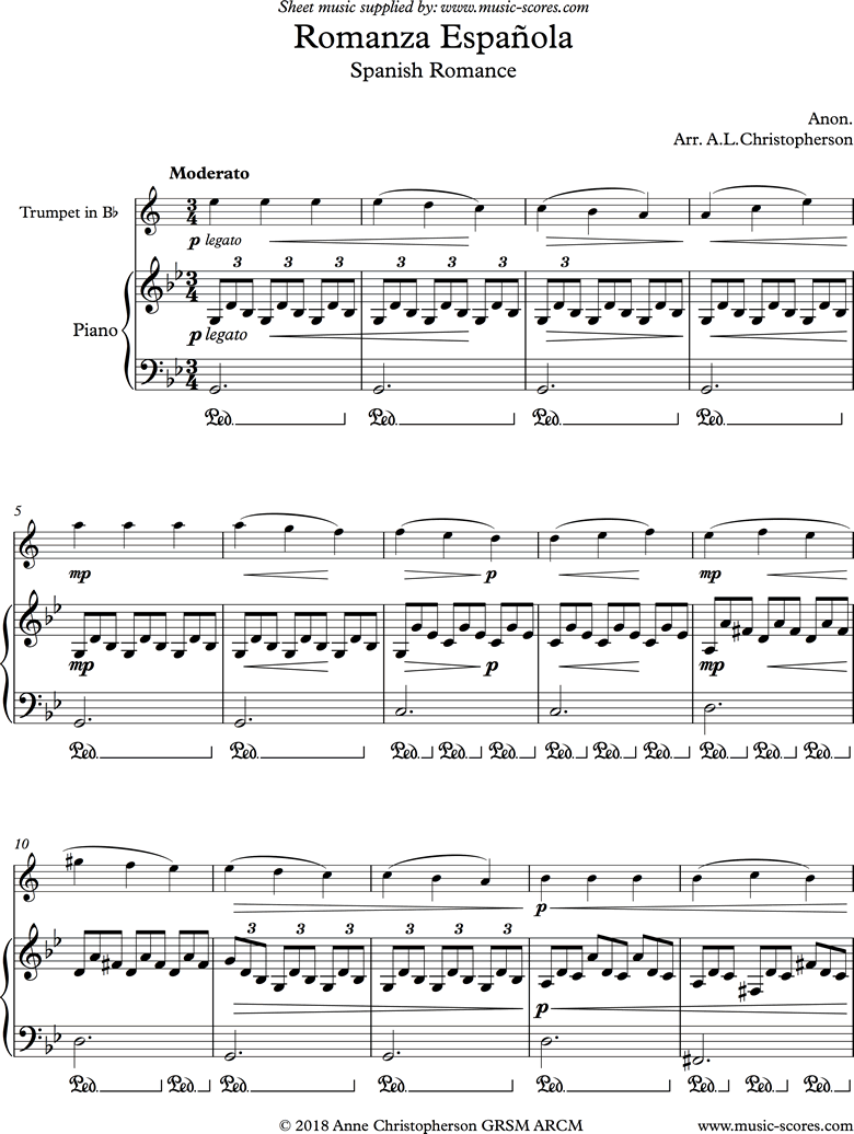 Front page of Spanish Romance: Trumpet sheet music