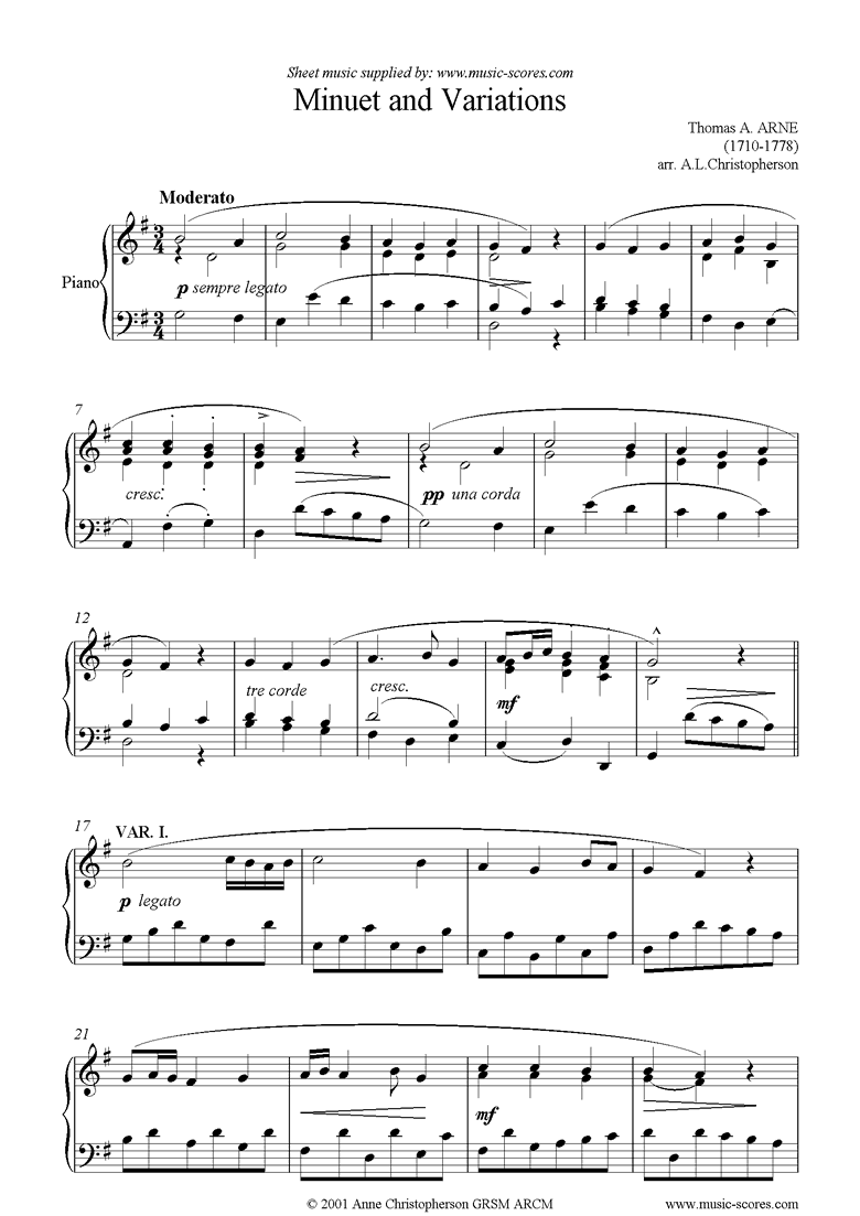 Front page of Minuet and Variations sheet music