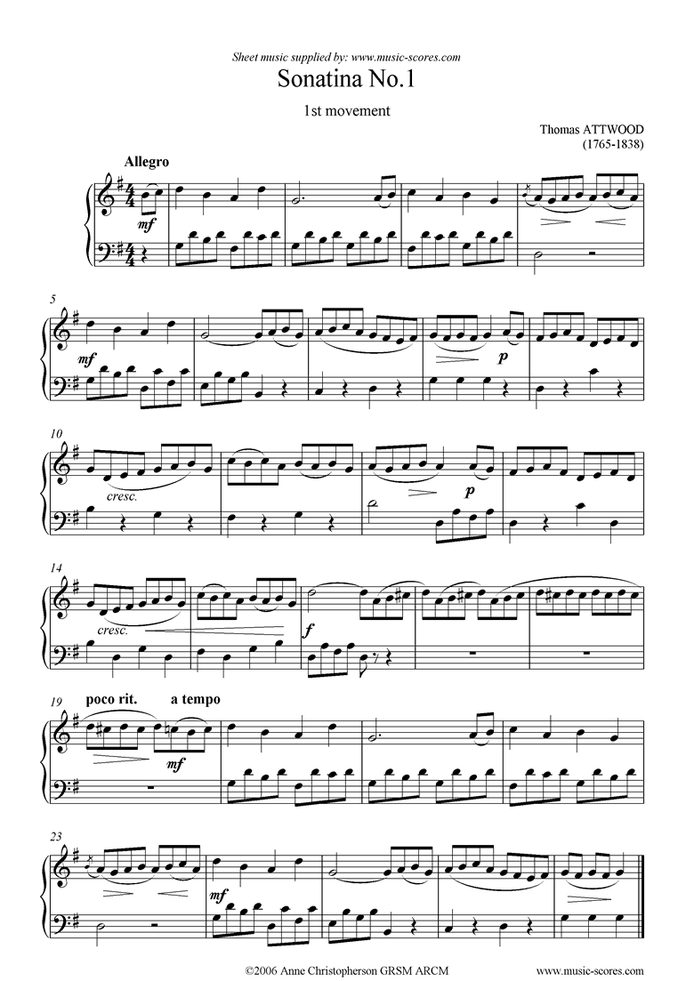 Front page of Sonatina No.1: 1st movement: Piano sheet music
