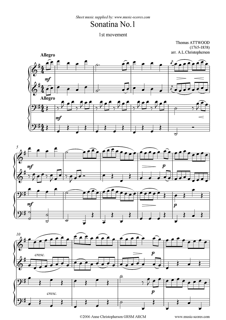 Front page of Sonatina No.1: 1st movement: Piano Duet sheet music