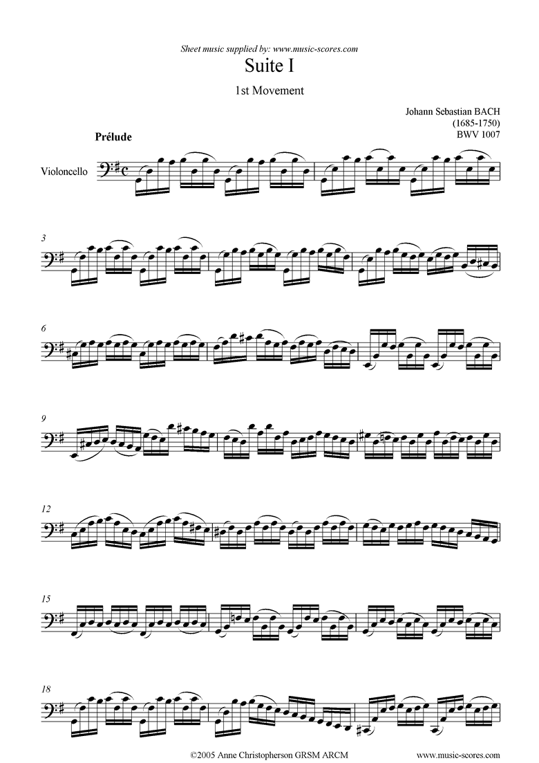 Front page of bwv 1007 Cello Suite No.1: 1st mvt: Prelude sheet music