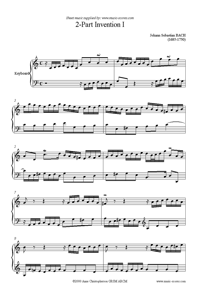 Front page of Two Part Invention No. 01 sheet music