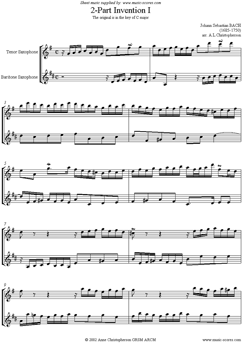 Front page of Two Part Invention No. 01: Tenor and Baritone Sax sheet music