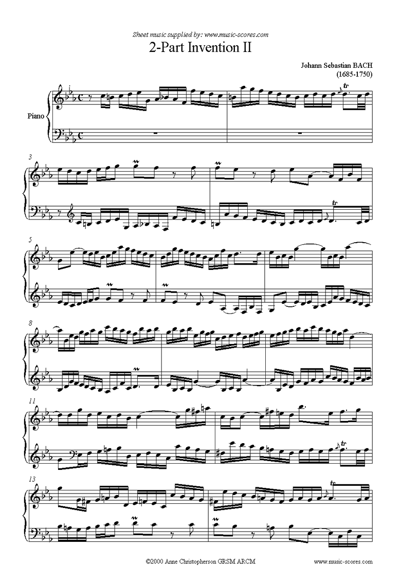 Front page of Two Part Invention No. 02 sheet music
