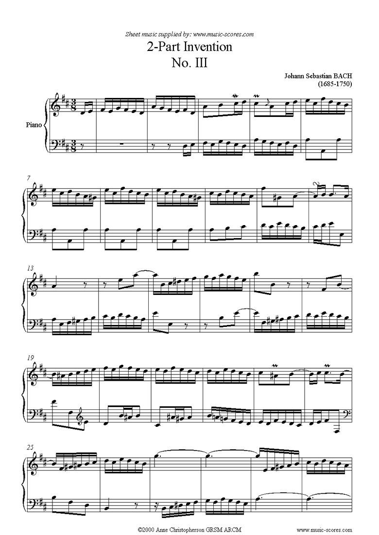Front page of Two Part Invention No. 03 sheet music